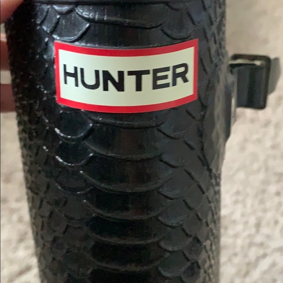Hunter tall boots snakeskin sz 5 black + fur liner - Picture 3 of 4
